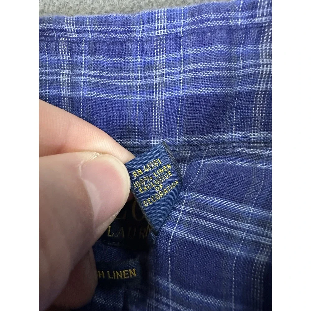 Polo Ralph Lauren Shirt Mens XL Blue Plaid Ocean Wash Linen Prep‎ Beach